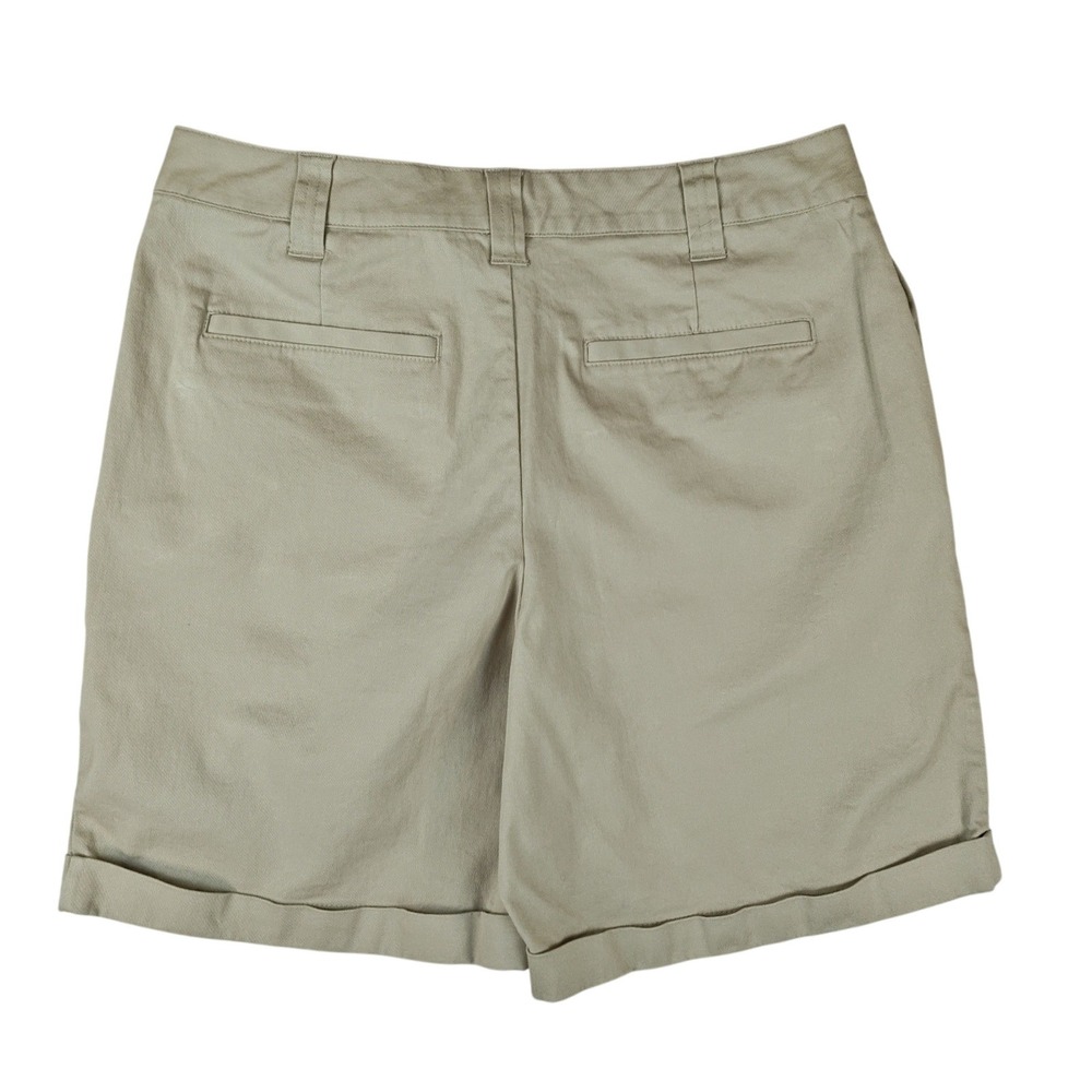 Relativity Womens Khaki Chino Shorts Size 12 Tan Cuffed Cotton Stretch Mid Rise - Picture 2 of 5